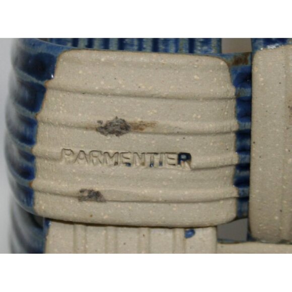 Parmentier Pottery Ceramic Basket Blue With Bamboo Handle - Picture 6 of 8